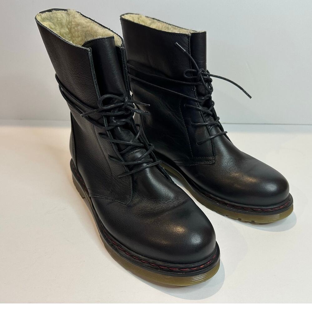 Avellini Shearling Lined Leather Combat Boots Women's 39 Black Moto Street Style